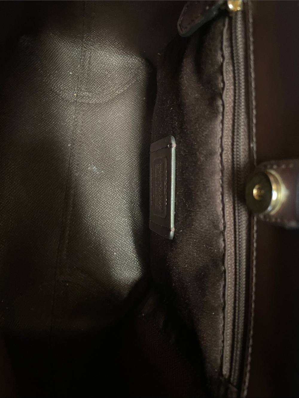 Coach Brown Signature Canvas Tote with Black Leather Trim and Gold Hardware - Picture 4 of 5